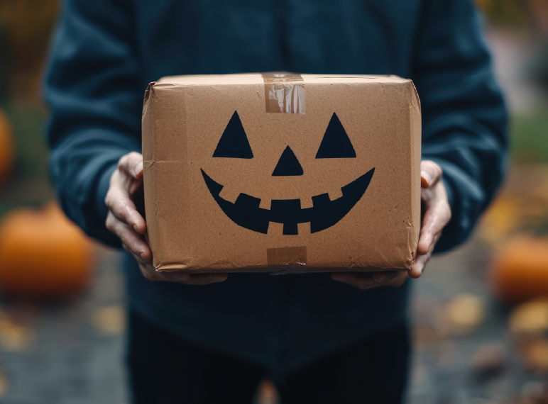 Caja decorada con envoltura de halloween