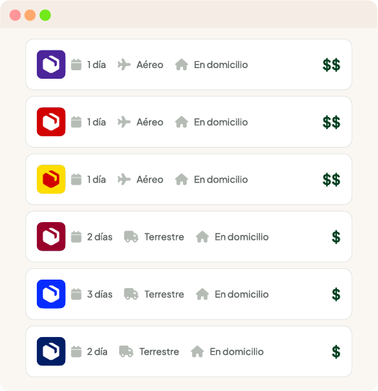 Pagina de enviatodo en la sección para elegir la paquetería que corresponda.