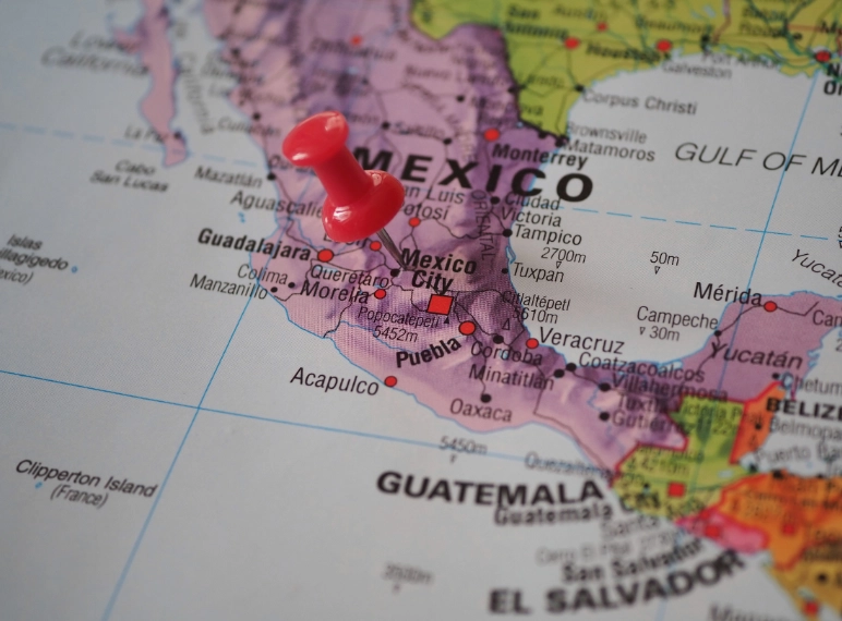 Mapa de México, poniendo con una tachuela a Guanajuato como eje principal- Envíos a Guanajuato 