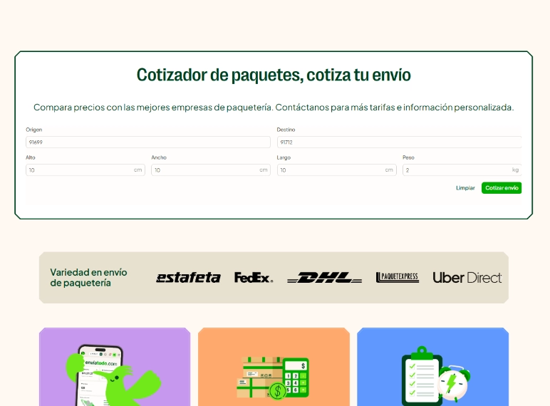 Cotizador de envíos de Enviatodo para Veracruz ejemplo